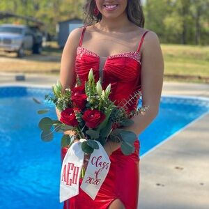Elegant Red Satin Prom Dress